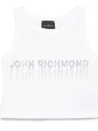Top con strass per bambina John Richmond Junior bianco con orlo dritto - Rubino Kids
