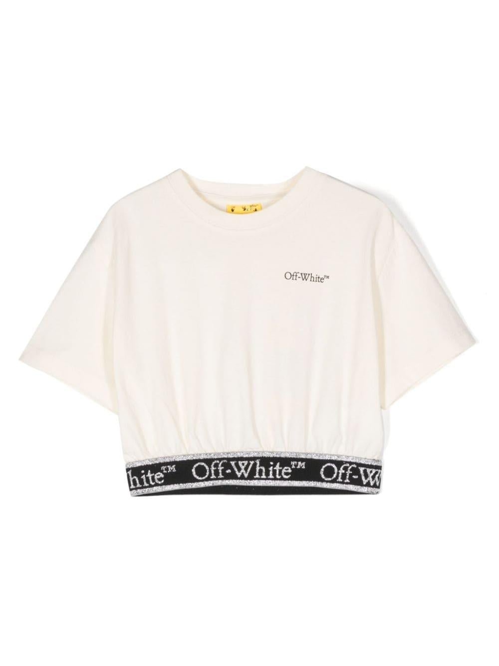 Top corto con logo Bookish Band per bambina Off - White Kids nero con logo sottofascia accorciato - Rubino Kids