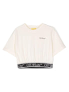 Top corto con logo Bookish Band per bambina Off - White Kids nero con logo sottofascia accorciato - Rubino Kids