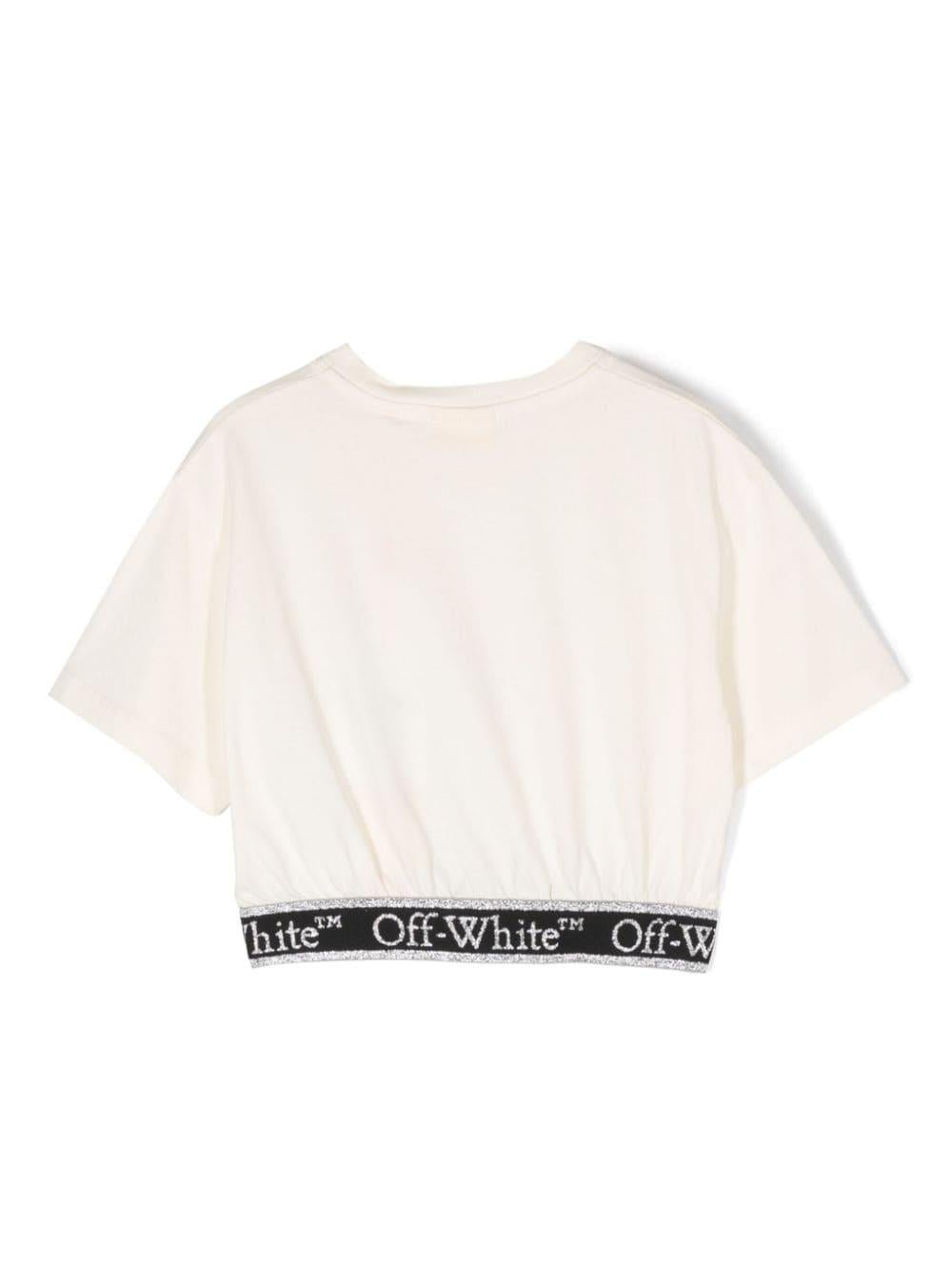 Top corto con logo Bookish Band per bambina Off - White Kids nero con logo sottofascia accorciato - Rubino Kids