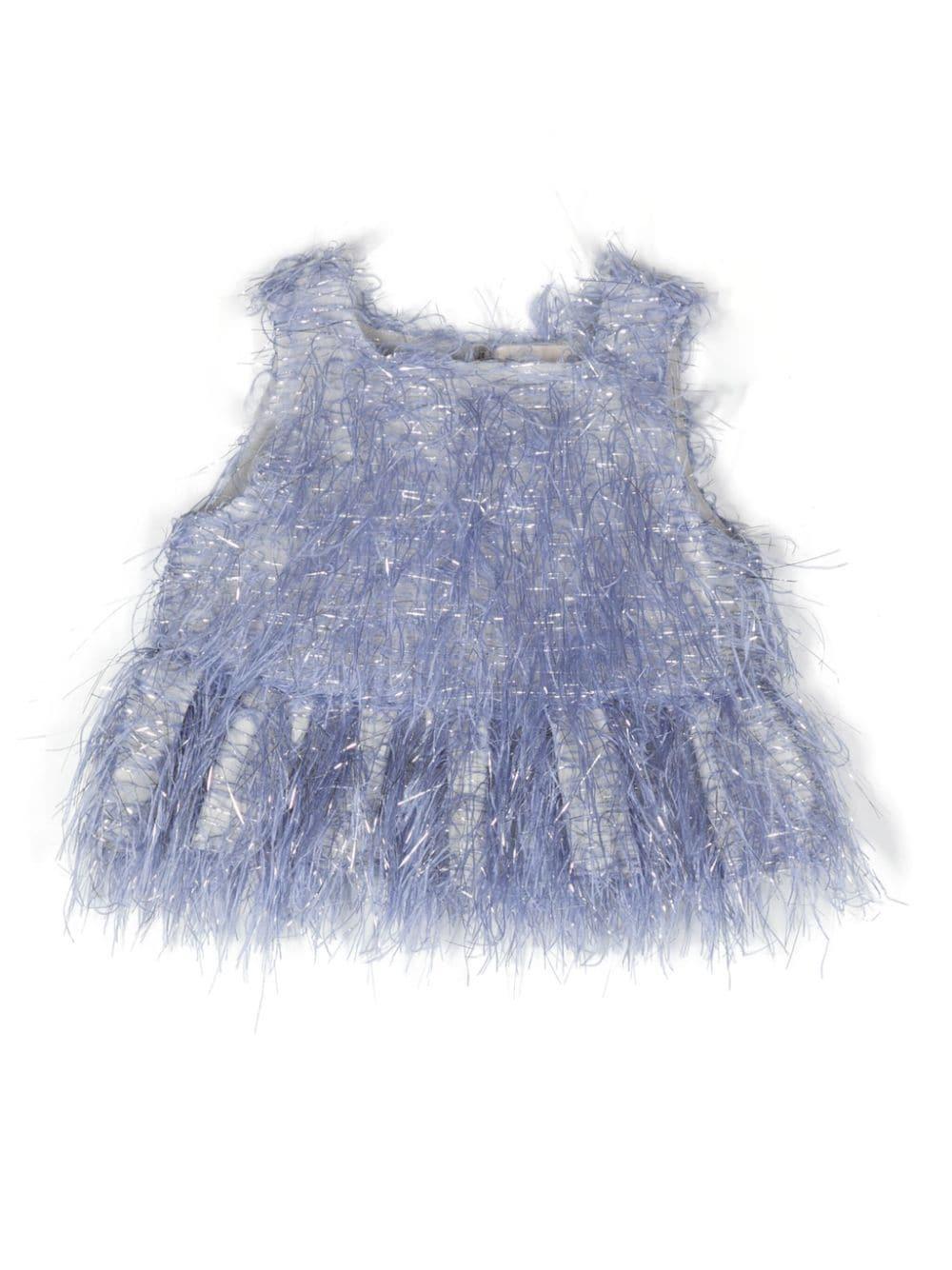 Top per bambina Douuod Kids blu con frange e trama metallizzata - Rubino Kids