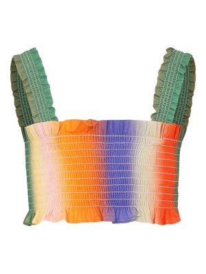 Top per bambina Molo multicolor corto con effetto increspato e spalline larghe