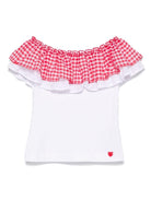 Top per bambina Monnalisa bianco con ruches e design con spalle scoperte - Rubino Kids