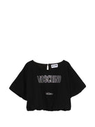 Top per bambina Moschino Kids nera con dettaglio logo - Rubino Kids