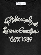 Top per bambina Philosophy di Lorenzo Serafini Kids nera con logo ricamato sul davanti - Rubino Kids