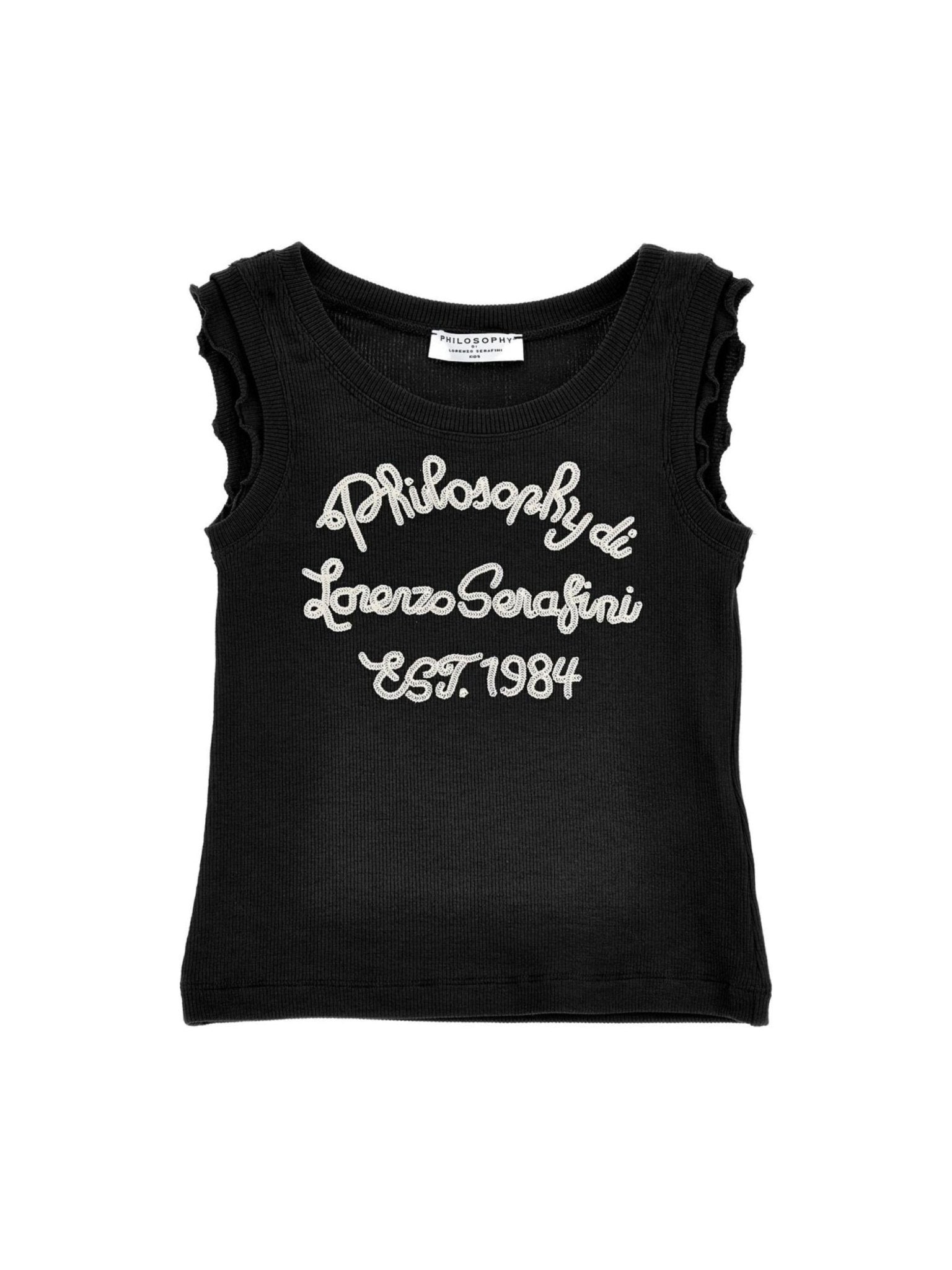 Top per bambina Philosophy di Lorenzo Serafini Kids nera con logo ricamato sul davanti - Rubino Kids