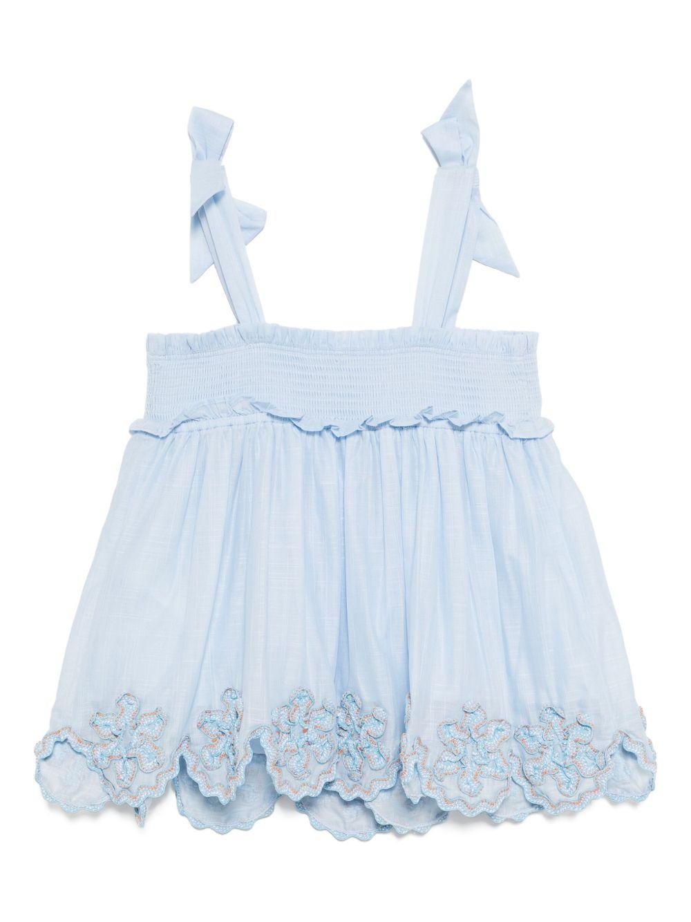 Top per bambina ZIMMERMANN Kids Cascadian azzurro con orlo a smerlo - Rubino Kids