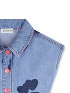 Tuta corta per bambina Billieblush in denim con stampa cuori - Rubino Kids