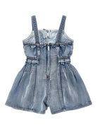 Tuta corta per bambina Monnalisa in denim con ricamo floreale - Rubino Kids