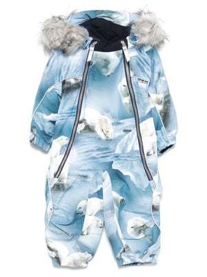 Tuta da neve per neonato Molo Box Fur azzurro con cappuccio con bordo in pelliccia