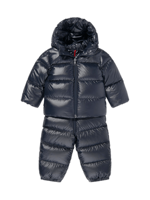 Tuta da neve per neonato Moncler Enfant blu con cappuccio