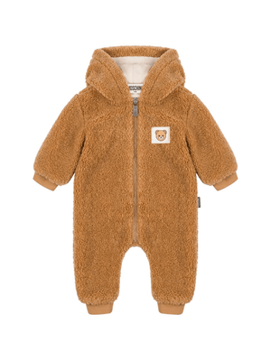 Tuta per neonati Moschino Kids marrone con cappuccio per orecchie da orso