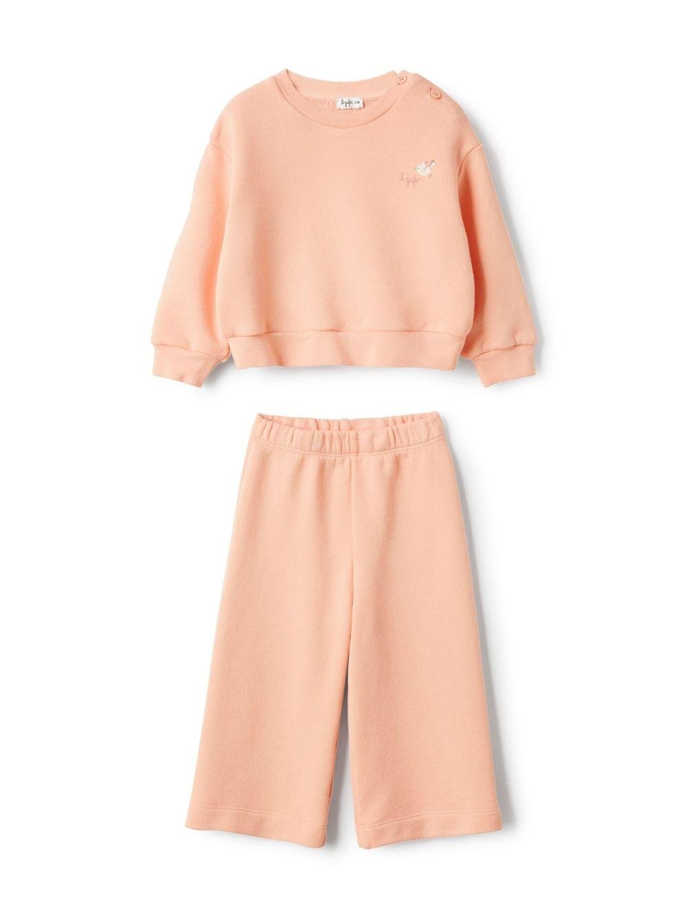 Tuta sportiva per neonata Il Gufo rosa pesca con ricamo - Rubino Kids