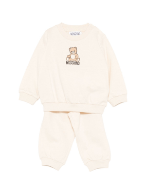 Tuta sportiva per neonati Moschino Kids beige con stampa orsetto