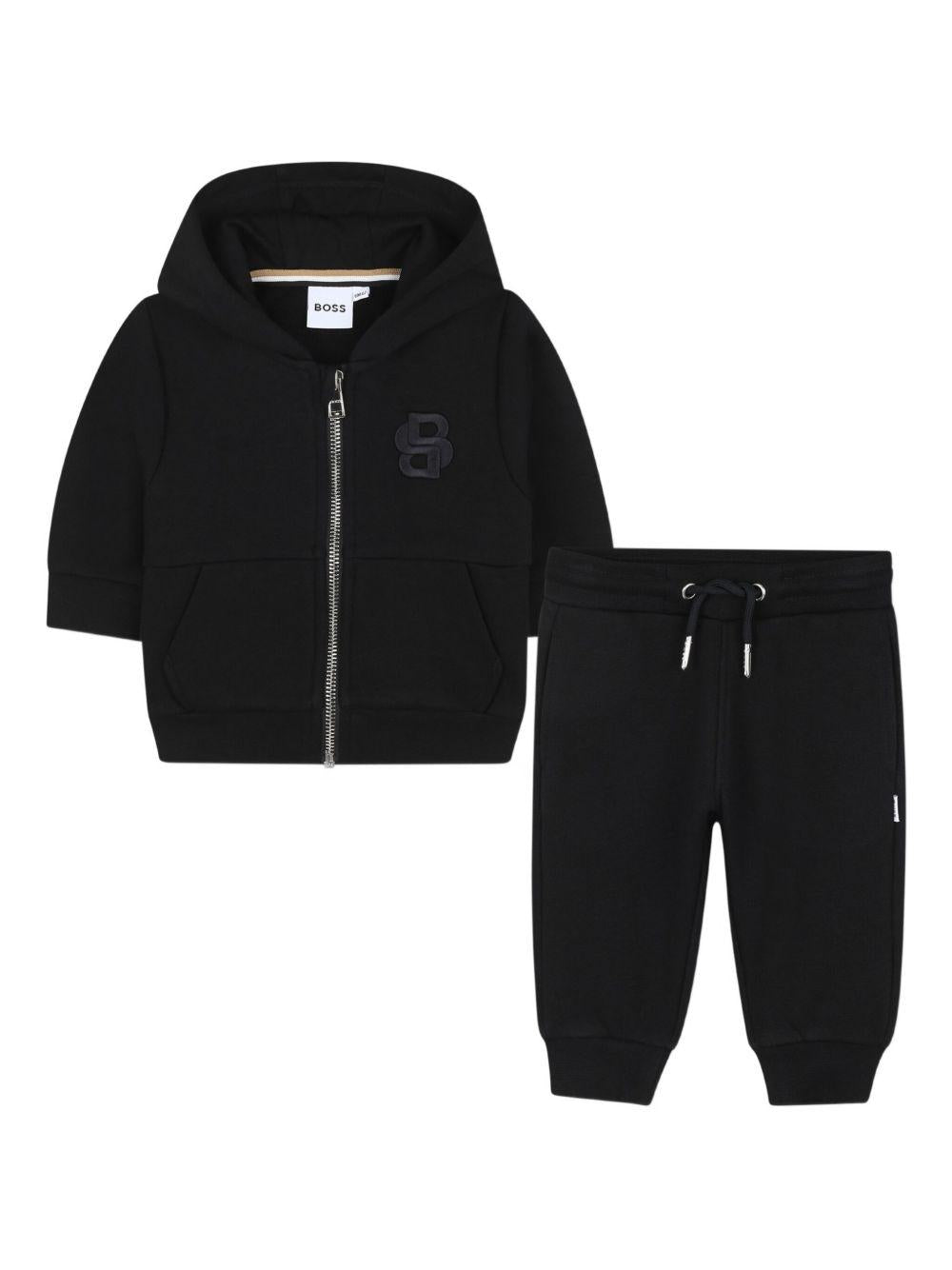 Tuta sportiva per neonato Boss kidswear nera con cappuccio e vita con coulisse regolabile - Rubino Kids