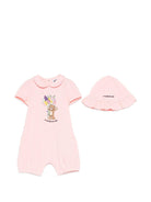 Tutina e cappellino per neonata Moschino Kids rosa con stampa Bear - Rubino Kids