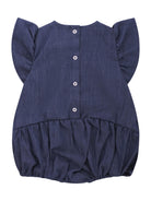 Tutina per neonata Balmain Kids denim con maniche a ruches - Rubino Kids