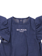 Tutina per neonata Balmain Kids denim con maniche a ruches - Rubino Kids