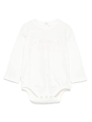 Elisabetta Franchi La Mia Bambina white baby girl's onesie with embroidered logo on the front