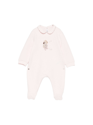 Pink Owl baby girl's onesie with animal embroidery on the front