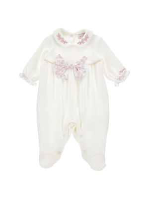 Monnalisa white baby girl romper with bow detail