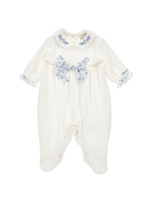Monnalisa white baby girl romper with bow detail