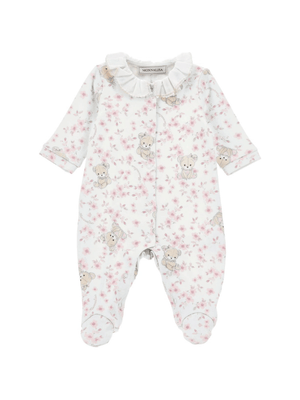 Monnalisa white baby girl's romper with all-over flower print