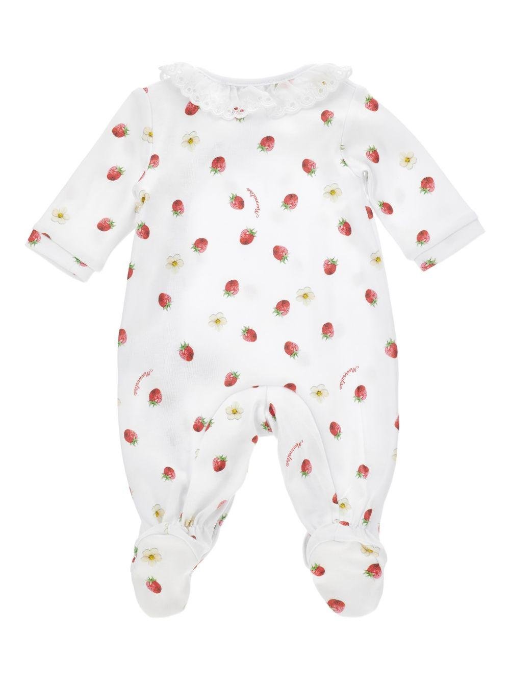 Tutina per neonata Monnalisa bianca con stampa con fragole - Rubino Kids
