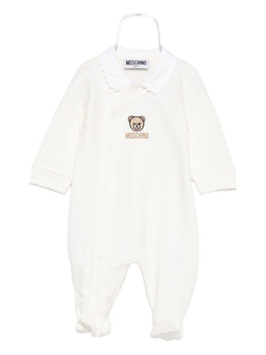 Moschino Kids white baby girl's romper with Teddy embroidery