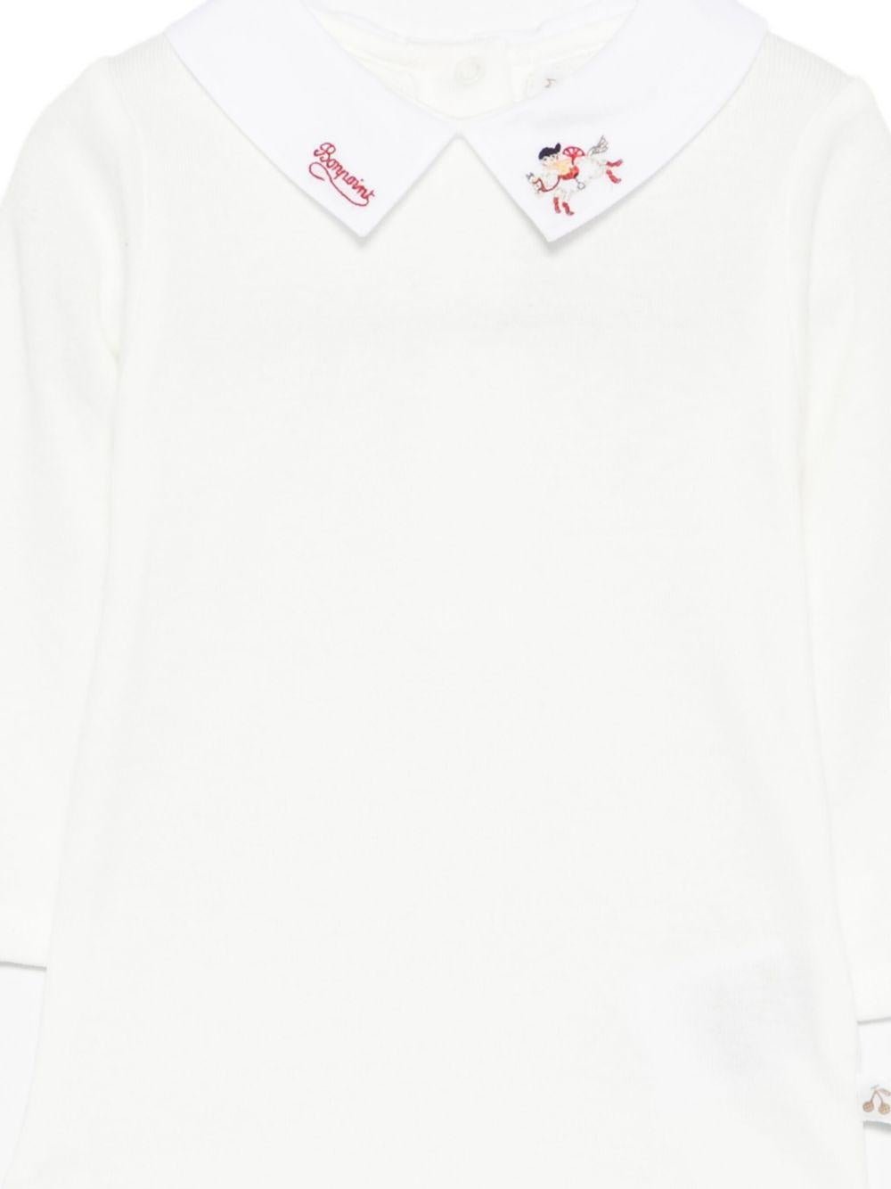 Tutina per neonati Bonpoint bianca con dettagli natalizi ricamati sul colletto - Rubino Kids