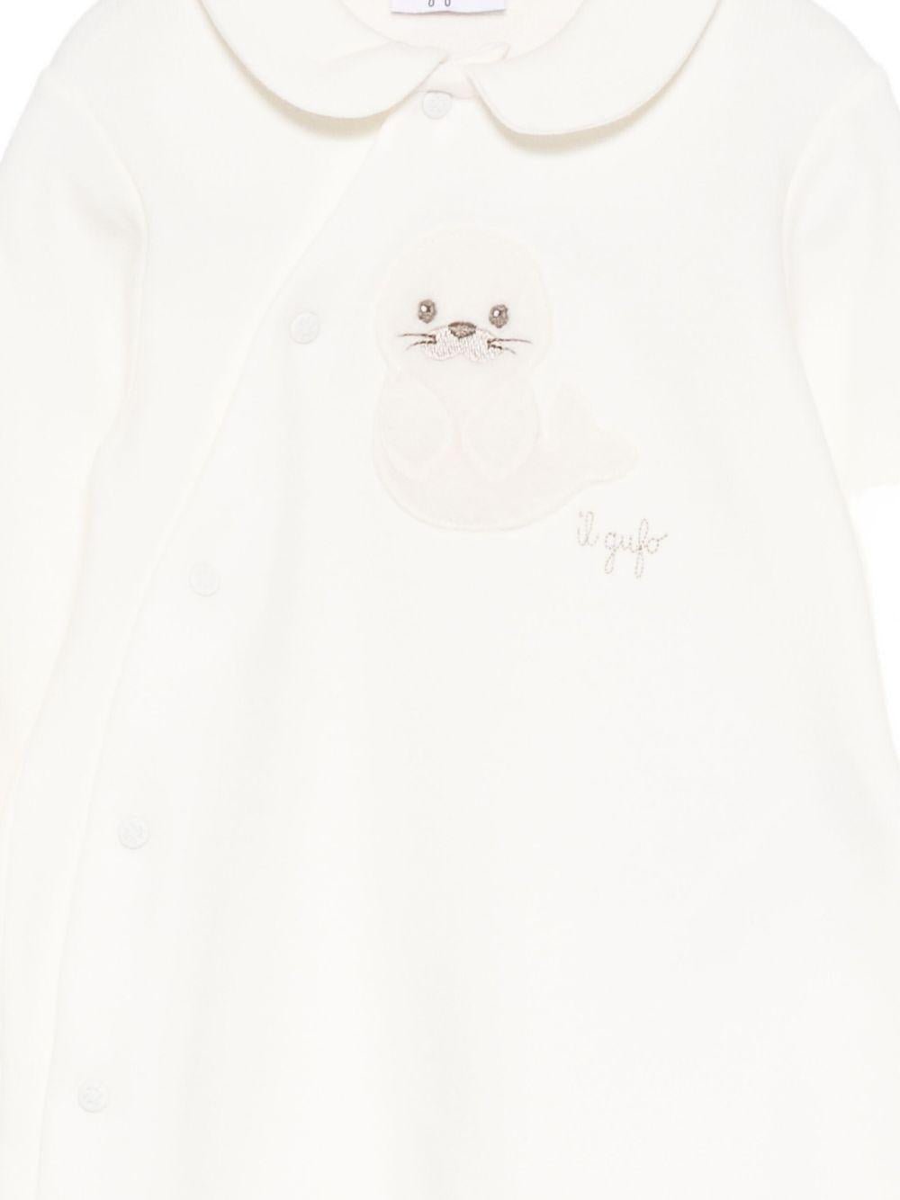 Tutina per neonati Il Gufo bianca con ricamo Foca sul davanti - Rubino Kids