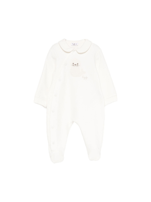 White Il Gufo baby romper with seal embroidery on the front