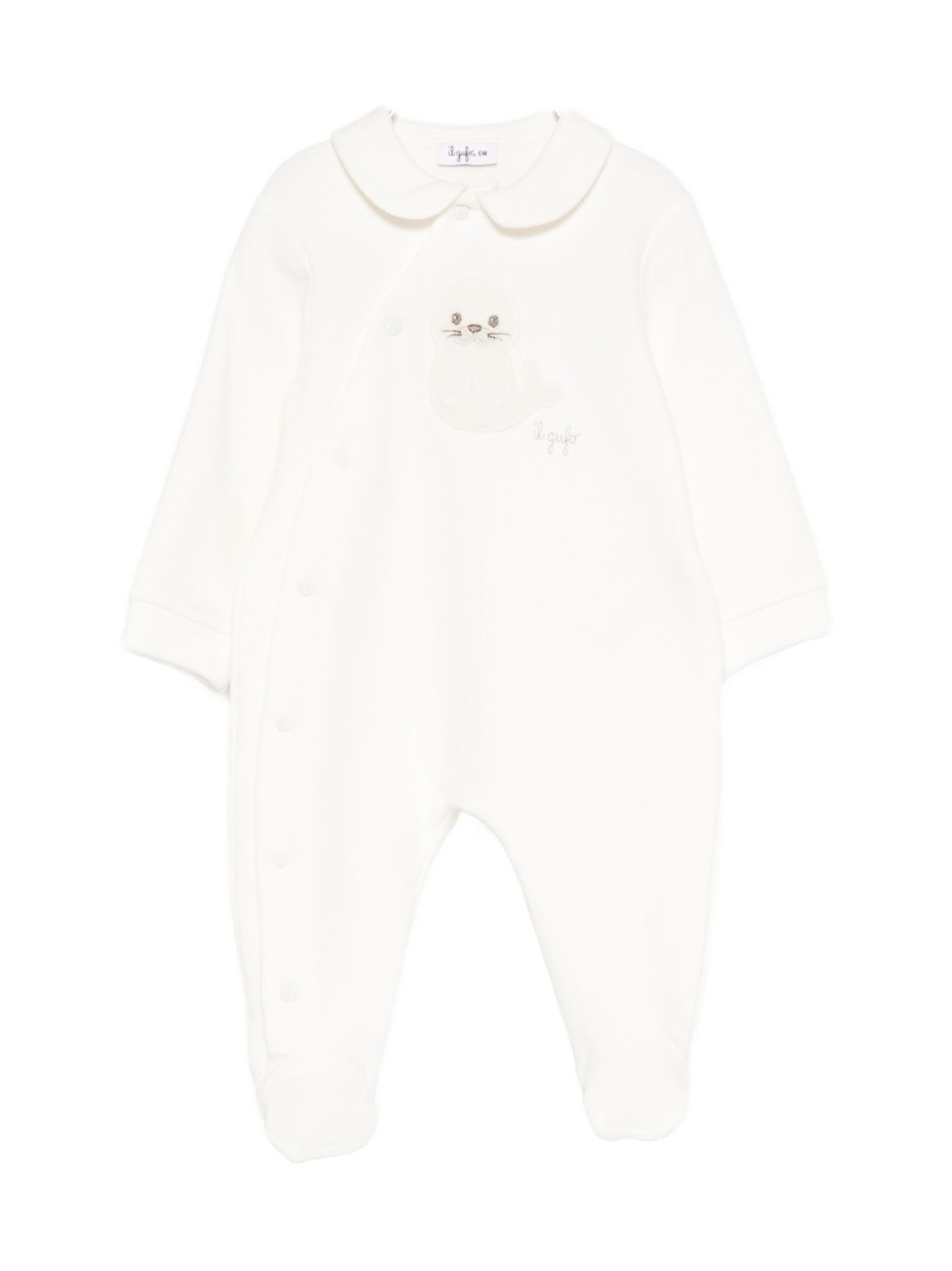 Tutina per neonati Il Gufo bianca con ricamo Foca sul davanti - Rubino Kids