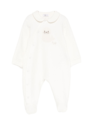 Tutina per neonati Il Gufo bianca con ricamo Foca sul davanti