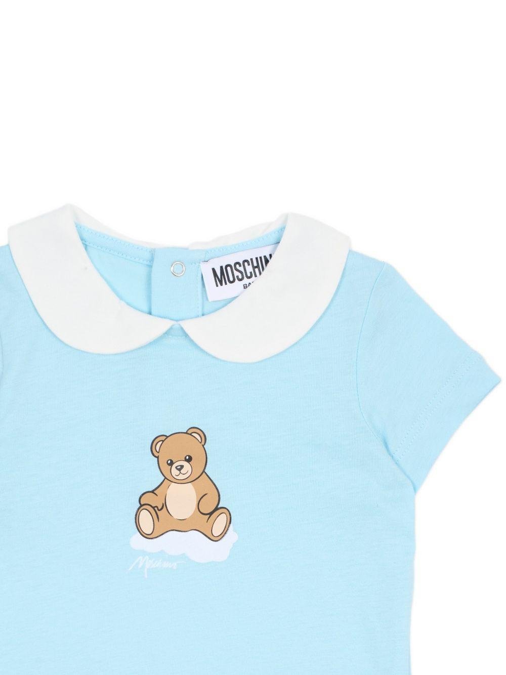 Tutina per neonati Moschino Kids azzurra con stampa Teddy Bear su nuvola - Rubino Kids