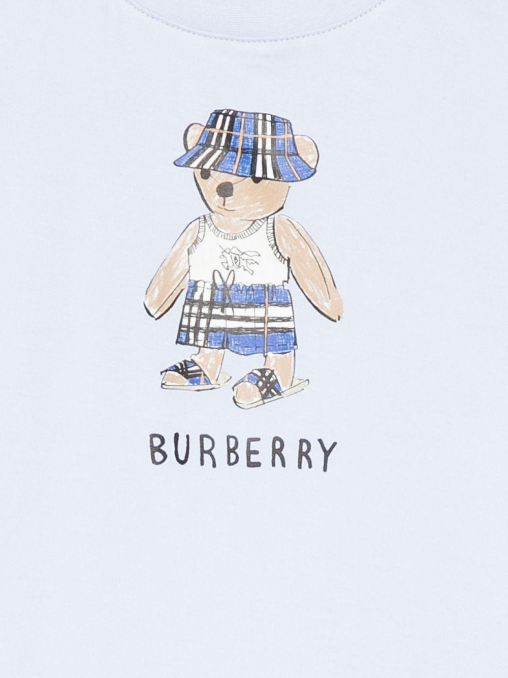 Tutina per neonato Burberry Kids azzurra con stampa grafica orsetto sul davanti - Rubino Kids