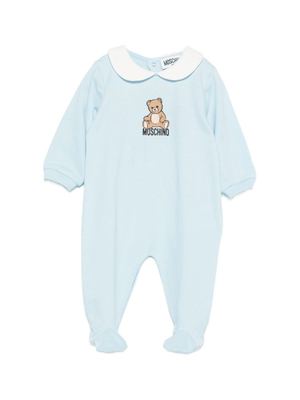 Moschino Kids baby blue romper with Teddy Bear motif