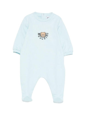 Moschino Kids baby blue romper with Teddy Bear motif