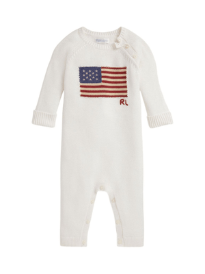 Polo Ralph Lauren Kids White Baby Onesie with Intarsia Pattern