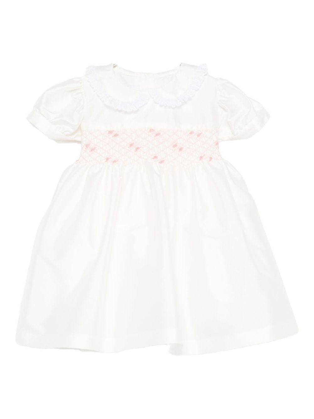 Vestito per neonata Mariella Ferrari bianco con colletto con bordo in pizzo - Rubino Kids