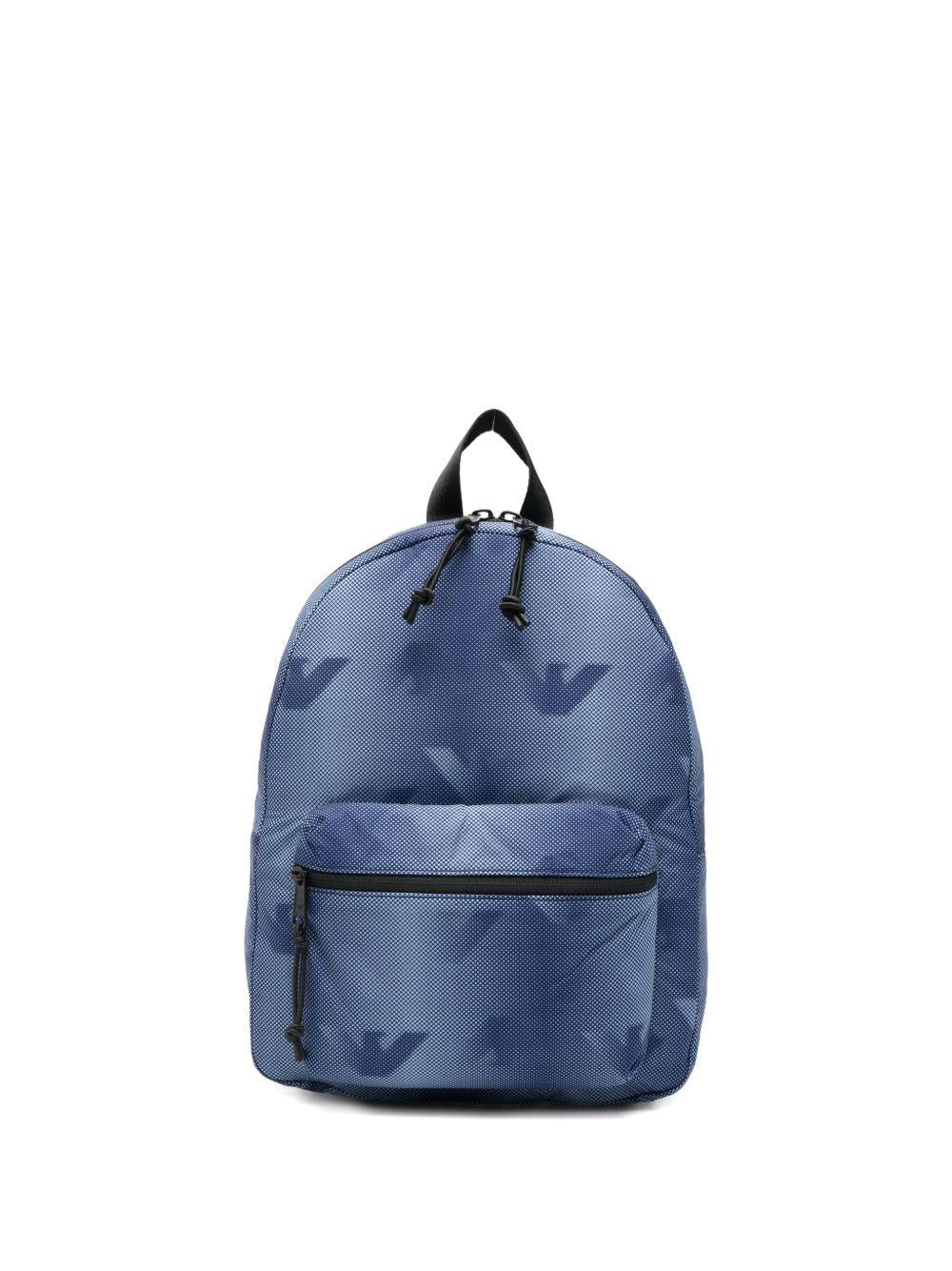 Zaino per bambino Emporio Armani Kids blu con logo aquila all - over - Rubino Kids